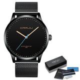 Relogio Masculino CRRJU Watch for Men Black Big Dial Casual Quartz Watches Unique Simple Sport Watches Mesh Waterproof Watch