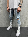 NS043  Hot Sale Ripped Flame Trouser for Men Slim Fit Jeans Pants Casual Men Trousers