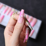 Rhinestone Crystal Design Pink Luxury Ombre Extra Coffin Press on Nails Gel
