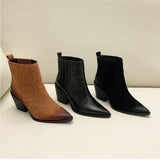 Pointed Toe Mid Heel Leather Boots for Women