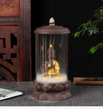 Backflow Incense Burner with Purple Sand and Buddha Golden Statue
