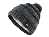 Fear0 NJ Warmest Plush Insulated Black/Gray/White Knit Cable Pom-Pom Beanie Hat