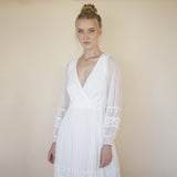 Bestseller Ivory Wrap Lace Wedding Dress With Chiffon Mesh Sleeves #1352