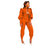 Women Fall Clothes 2021 Puff Sleeve Top Women's Pants & Trousers Two Piece Set Women Clothing