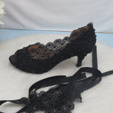 Lace-Up Bride Wedding Shoes Fashion Shoes for Woman Ankle Strap Party Dress Shoes Open Toe High Heels Pumps Female
