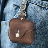 Wholesale Keychain Earphone Charging Case Custom Logo Luxury Genuine Leather Case Cover for Apple Airpod Case