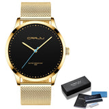 Relogio Masculino CRRJU Watch for Men Black Big Dial Casual Quartz Watches Unique Simple Sport Watches Mesh Waterproof Watch