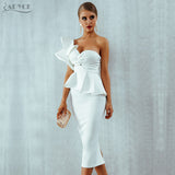 Adyce Celebrity Evening Party Dress Women 2019 Sexy Bodycon Sets One Shoulder Ruffles Short Sleeve Strapless Club Dress Vestidos
