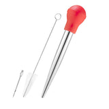 Turkey Baster Set with Silicone Bulb Stainless Steel Syringe Needles Cleaning Brush BBQ Barbecue Seasoning Tools