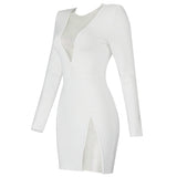BY2166 Beading Rhinestone New Style Sexy Club Bandage Dress Deep V-Neck Long Sleeve Split Skirt Fashion