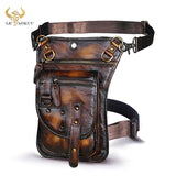 Crazy Horse Leather Design Men Small Messenger Mochila Bag Fashion Travel Belt Fanny Waist Pack Drop Leg Bag Tablet Pouch 2141