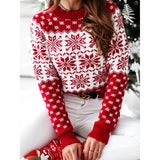 2021 Winter Christmas Clothes Red Snowflake Knitted Sweater Women Pullover O-Neck Ladies Sweaters