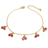 HOT 18k Real Gold Plated Colorful Zircon Cherry Peach Tropical Fruit Anklet for Women