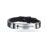 Cross Bible Christian Men Bracelet Adjustable Length Silicone Bangles