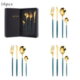 Silver Cutlery Set Stainless Steel 16 Piece Dinnerware Knive Fork Spoon Set Kitchen Complete Tableware Black Gift Box Dinner Set
