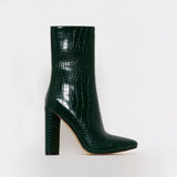 Croc Print Block Heels Ankle Boots Pointed Toe Zip Up Solid Short Winter Booties Fall Ladies Elegant High Heels Shoes Dress