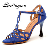 Ladingwu Women's Suede Blue Black Red Salsa Dancing Shoes