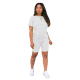 Matching Biker Shorts Set Workout Jogger Suits Two Piece Set Women Clothing Summer Custom Short Sleeve Suit