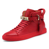 Phenkang Embossed Crocodile High Top Red Flat Leather Boots for Men
