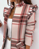 KX-ST21148   New Fashion Women Blazer Jacket Suit Ruffled Long-Sleeved Zipper Printed Ladies Blazers