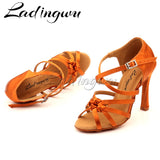 Ladingwu Bronze Silk Satin Latin Dance Shoes