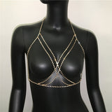 Shining Rhinestones Chest Cross Body Chain Boho Multi Layers Chest Chain Jewelry Crystal Chest Harness Body Jewellery for Woman