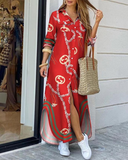 Spring Summer Long Sleeve Maxi Dress Casual Female Button Split Party Dress Vestidos
