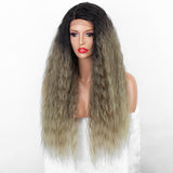 Aliblisswig Natural Looking Dark Root Ombre Blonde Long Curly Right Side Deep Part Heat OK Fiber Hair Lace Front Synthetic Wigs