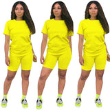 Matching Biker Shorts Set Workout Jogger Suits Two Piece Set Women Clothing Summer Custom Short Sleeve Suit