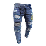 2021 New Italy Style Men's Distressed Destroyed Badge Pants Art Patches Skinny Biker White Jeans Slim Trousers
