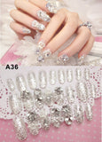 24Pcs Luxe Shining Rhinestone False Square Transparent Nails with Fake Art