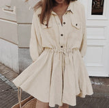 Elegant linen short shirt dress women Long sleeve cotton dress