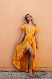 V-neck ruffled boho dress Sexy cotton short sleeve holiday