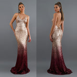 Long Sparkle Ever Pretty V-Neck Wedding Party Dress Women Elegant Sequin Mermaid Maxi Gold Evening Party Dress