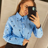 Women's Birds Print Shirts 35% Cotton Long Sleeve Female Tops Spring Summer Loose Casual Office Ladies Shirt Plus Size 5XL