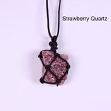 Natural Crystal Quartz Necklace Pocket Pendant with Weave Rope Net