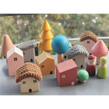Kids Wooden Toy Color Nordic Buiding House Stacking Crochet House Blocks Hedgechog Unpaint Wooden Trees  Montessori Toy