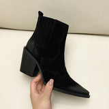 Pointed Toe Mid Heel Leather Boots for Women