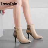 ZawsTia PU Leather Snakeskin Print High Heeled Boots for Women