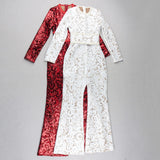 C2404 Factory Price White Red O Neck Pattern Slim Women Casual Jumpsuit