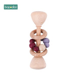 Bopoobo 1PC Baby Toys Beech Wooden Rattle Hand Teething Wooden Ring Can Chew Beads Play Gym BPA