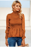 Elegant ladies women blouse Flare sleeve ruffle pleated peplum top blouse shirt