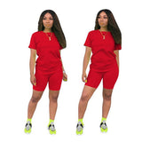 Matching Biker Shorts Set Workout Jogger Suits Two Piece Set Women Clothing Summer Custom Short Sleeve Suit