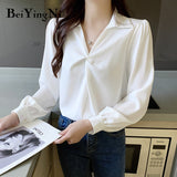 Spring Autumn Office Ladies Shirts Plain White