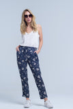 Navy Blue Pants With Floral Print