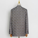 TWOTWINSTYLE Casual Plaid Blazer for Women Notched Long Sleeve Korean Ruched Loose Blazers Female Fashion New Clothing 2022