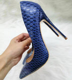 Fashion Blue Snake Skin Design Stiletto Heels Women Pointed Toe Pumps