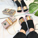 2021 Summer Foreign Trade European and American Foreign Trade Fashion US Dollar Diamond Flat Bottom Sandal Women's Wear Slipper