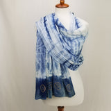 Eternity Hand Dyed Indigo Blue Cotton Scarf With OM Symbol