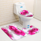Flowers Prints Bath Screen Curtains With Hooks High Quality Polyester Shower CurtainToilet Cover Mat Non-Slip Bath Rug Set
